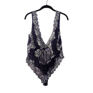 NWOT Dark Purple and White Lace Teddy, Size 2XL